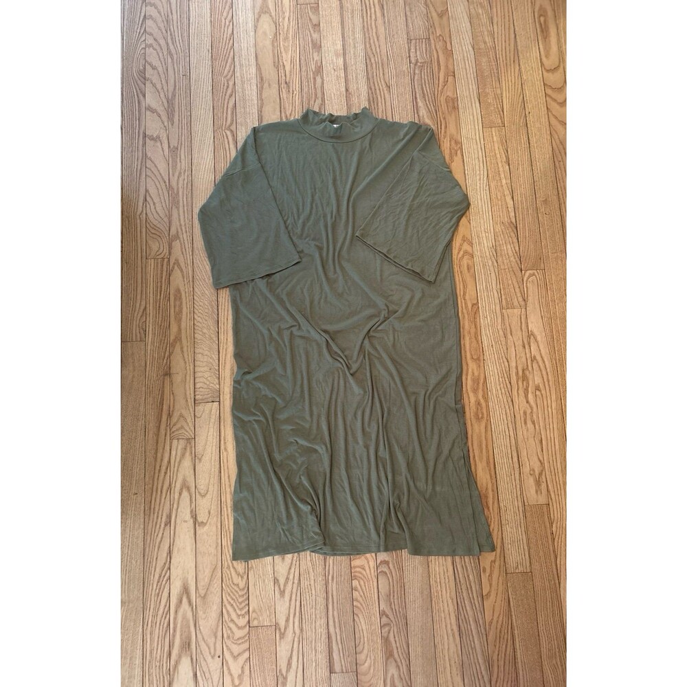 Womens dress boxy modest mock neck turtleneck side slit green casual trad wife